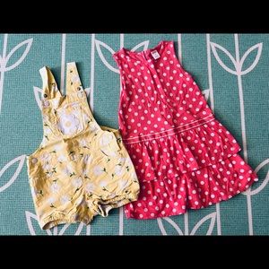 Two Gymboree jumpsuits and dress